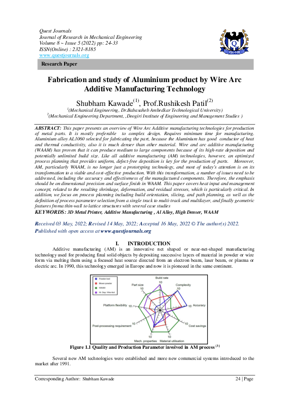 (PDF) Fabrication and study of Aluminium product by Wire Arc Additive