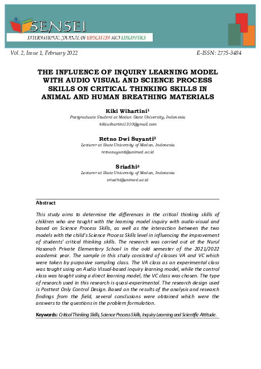 (PDF) THE INFLUENCE OF INQUIRY LEARNING MODEL WITH AUDIO VISUAL AND ...