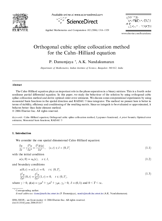 (PDF) Orthogonal cubic spline collocation method for the Cahn–Hilliard ...