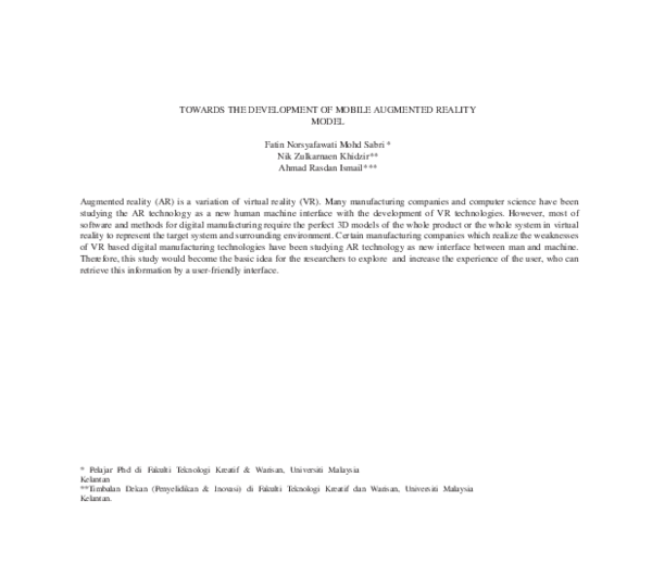 (PDF) Towards the development of mobile augmented reality model