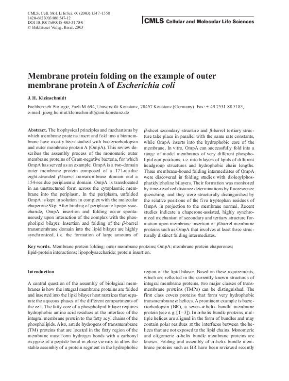 (PDF) Membrane protein folding on the example of outer membrane protein ...