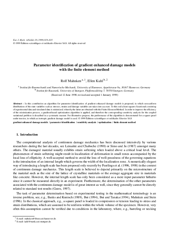 (PDF) Parameter identification of gradient enhanced damage models with ...