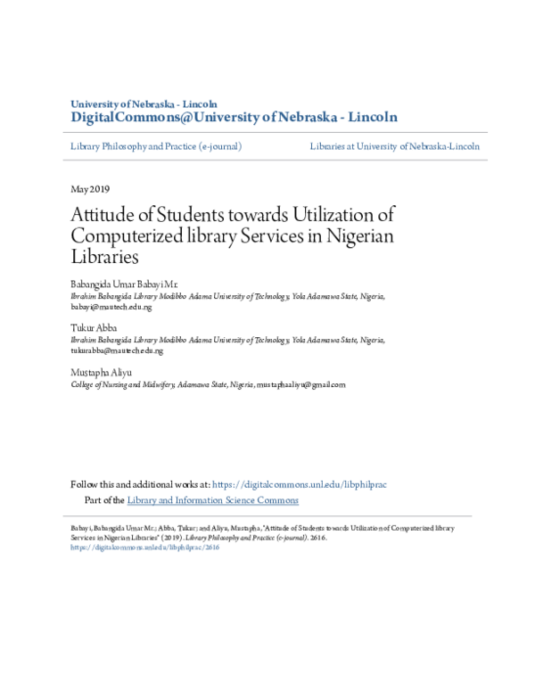 (PDF) Attitude of Students towards Utilization of Computerized Library ...