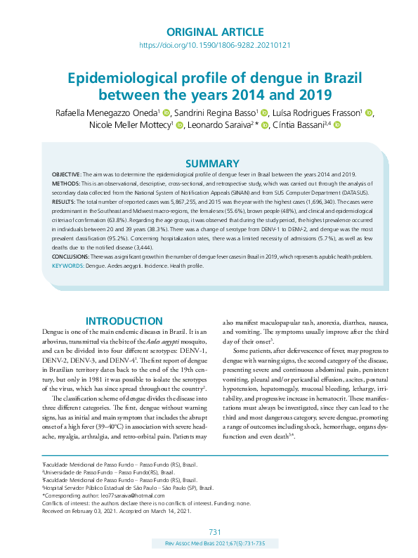 (PDF) Epidemiological profile of dengue in Brazil between the years ...
