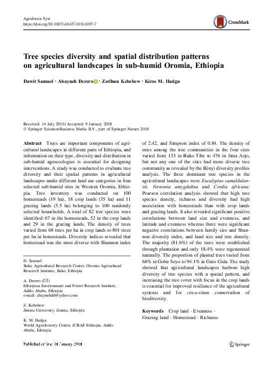 (PDF) Tree species diversity and spatial distribution patterns on ...