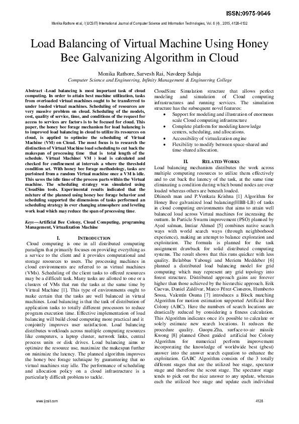 (PDF) Load Balancing of Virtual Machine Using Honey Bee Galvanizing ...