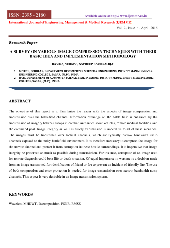 (PDF) A Survey on Various Image Compression Techniques with Their Basic ...