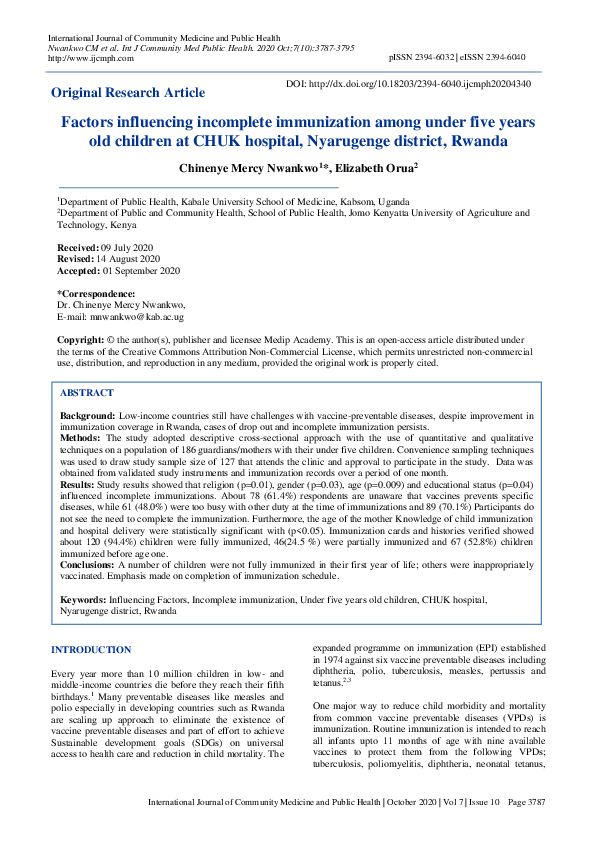 (PDF) Factors influencing incomplete immunization among under five ...