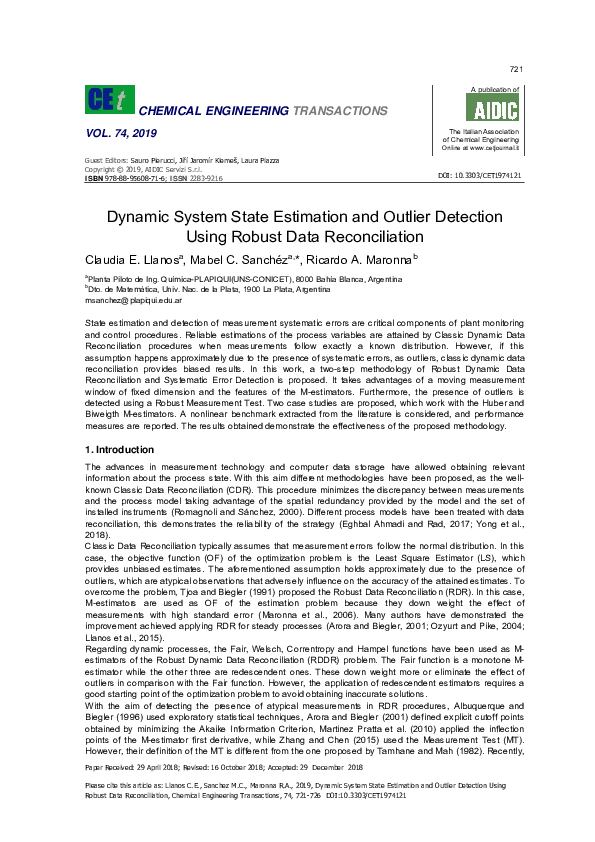 (PDF) Dynamic System State Estimation and Outlier Detection Using ...