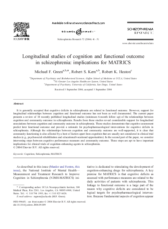 (PDF) Longitudinal studies of cognition and functional outcome in ...