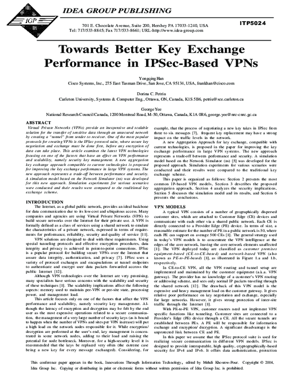 (PDF) Towards Better Key Exchange Performance in IPSec-Based VPNs