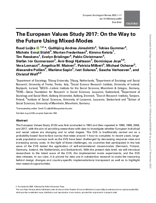 (PDF) The European Values Study 2017: On the Way to the Future Using ...