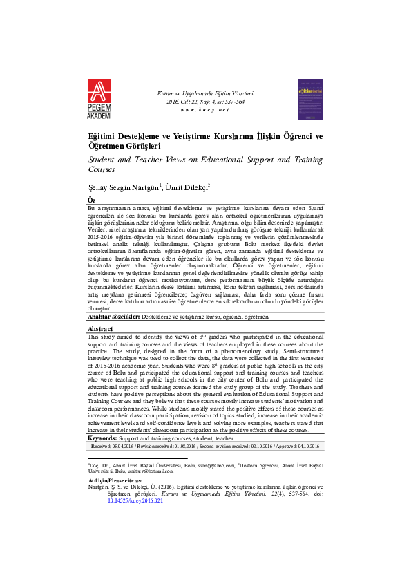 (PDF) Student and Teacher Views on Educational Support and Training Courses