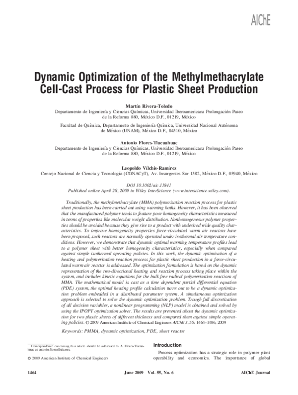 (PDF) Dynamic optimization of the methylmethacrylate cell-cast process ...