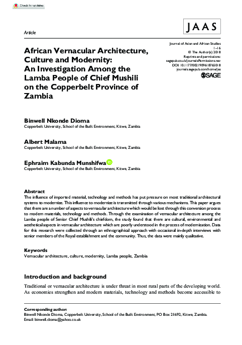 (PDF) African Vernacular Architecture, Culture and Modernity: An ...