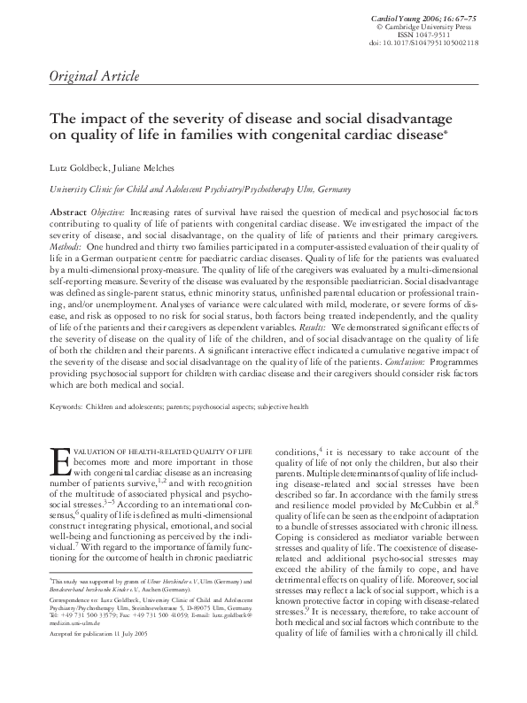 (PDF) The impact of the severity of disease and social disadvantage on ...