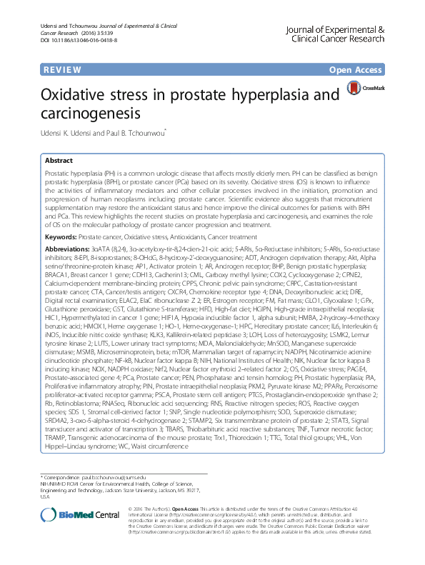 PDF) Oxidative stress in prostate hyperplasia and carcinogenesis