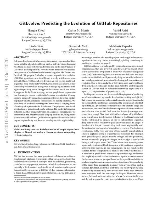 (PDF) GitEvolve: Predicting the Evolution of GitHub Repositories