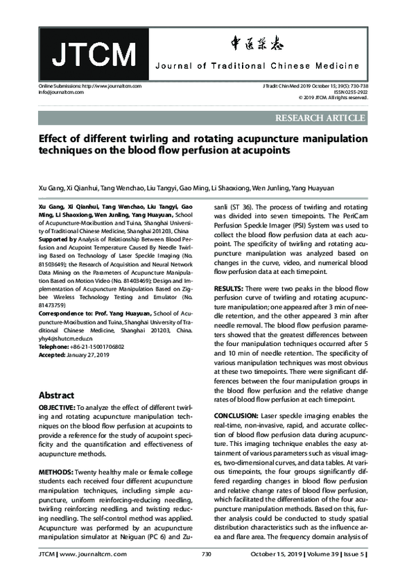 (PDF) Effect of different twirling and rotating acupuncture ...