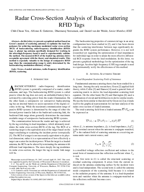 (PDF) Radar CrossSection Analysis of Backscattering RFID Tags Chih