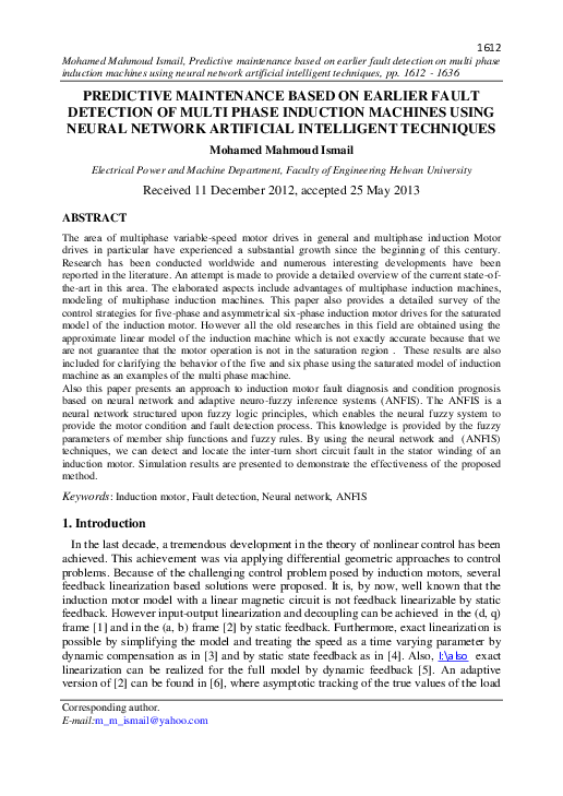 (PDF) Predictive Maintenance Based on Earlier Fault Detection of Multi ...