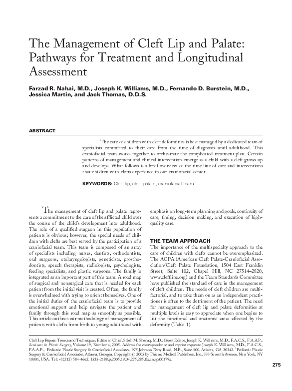 (PDF) The Management of Cleft Lip and Palate: Pathways for Treatment ...