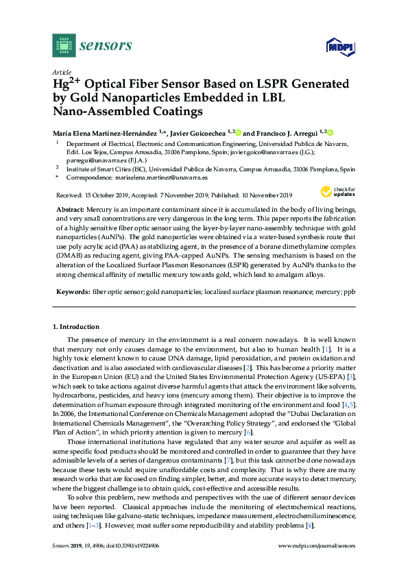 (PDF) Hg2+ Optical Fiber Sensor Based on LSPR Generated by Gold ...