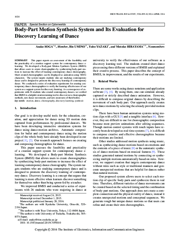 (PDF) Body-Part Motion Synthesis System and Its Evaluation for ...