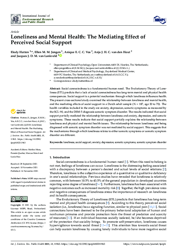 (PDF) Loneliness and Mental Health: The Mediating Effect of Perceived ...