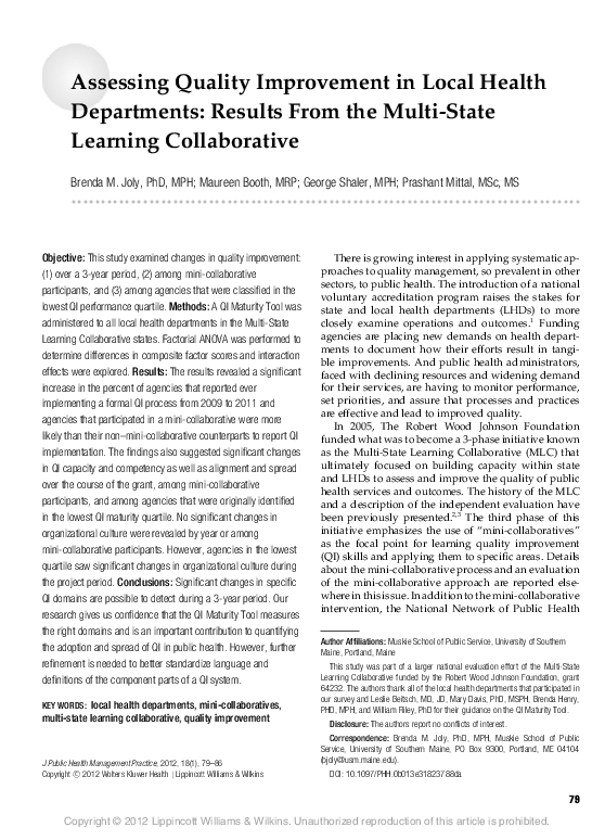 (PDF) Assessing Quality Improvement in Local Health Departments