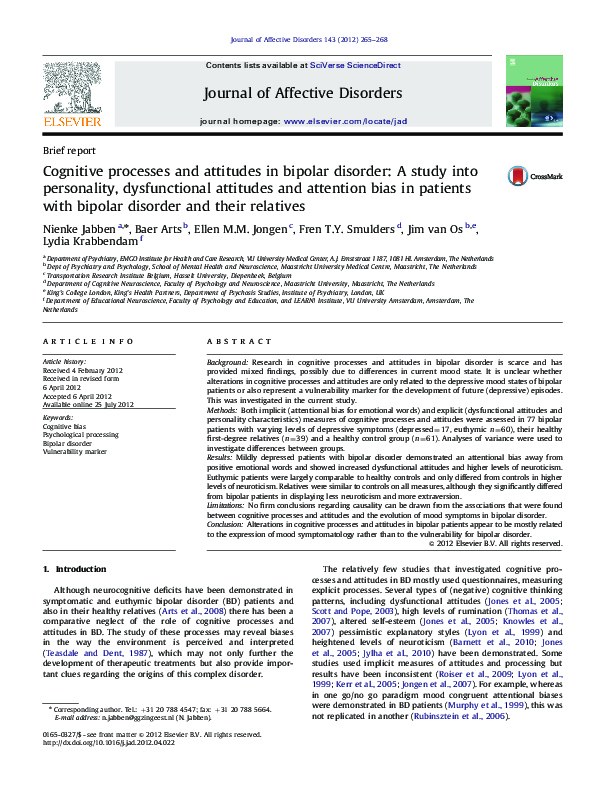 (PDF) Cognitive processes and attitudes in bipolar disorder: A study ...