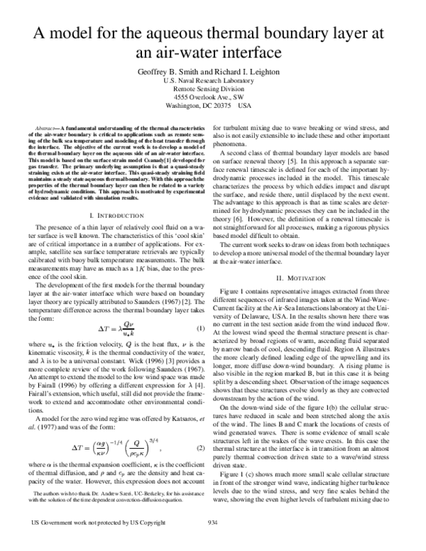 (PDF) A model for the aqueous thermal boundary layer at an air-water ...