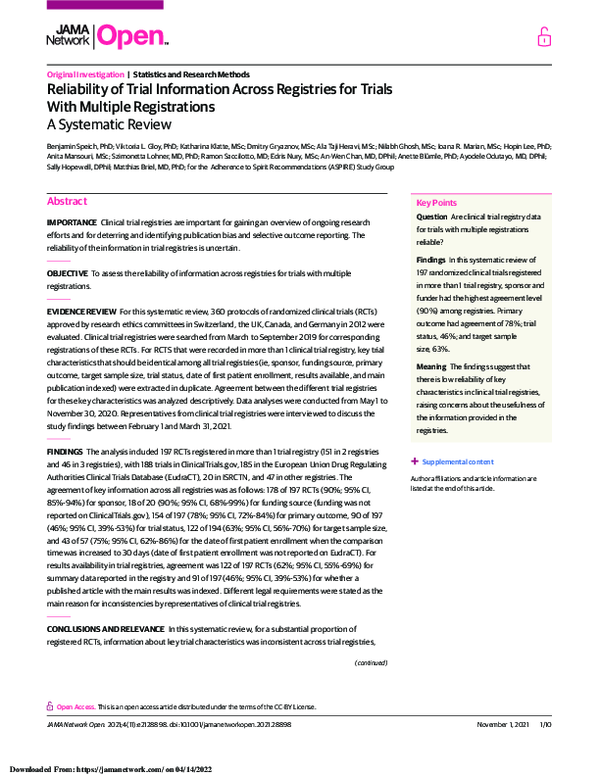 (PDF) Reliability of Trial Information Across Registries for Trials ...