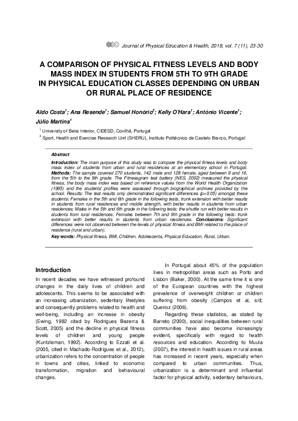(PDF) A Comparison of Physical Fitness Levels and Body Mass Index in ...
