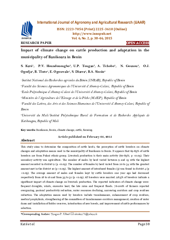 (PDF) Impact of climate change on cattle production and adaptation in ...
