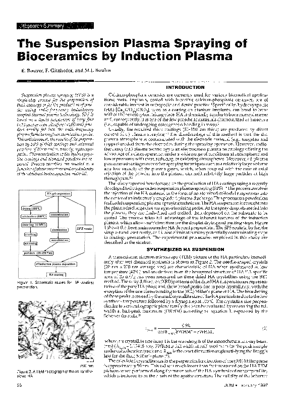(PDF) The suspension plasma spraying of bioceramics by induction plasma