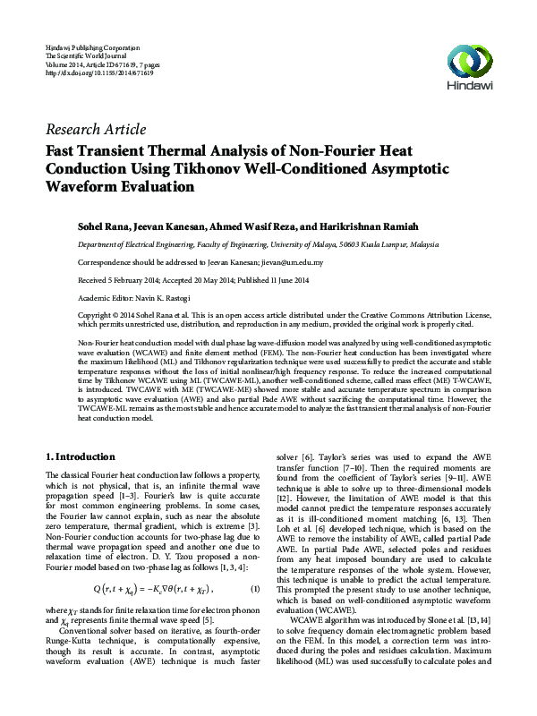 (PDF) Fast Transient Thermal Analysis of Non-Fourier Heat Conduction ...