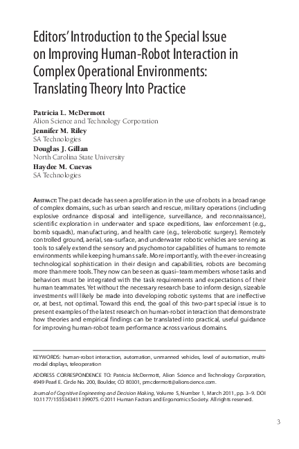 (PDF) Editors’ Introduction to the Special Issue on Improving Human ...
