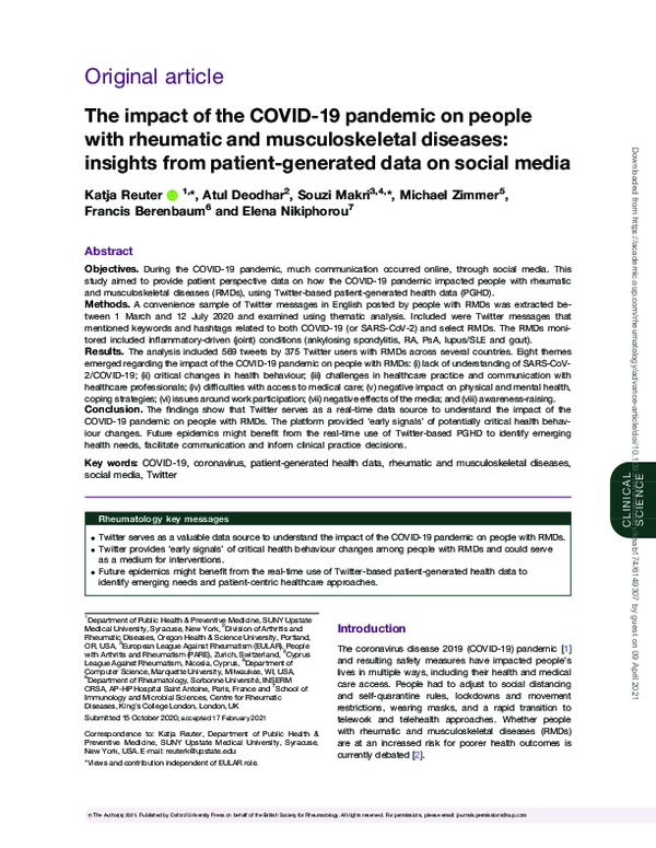 (PDF) The impact of the COVID-19 pandemic on people with rheumatic and ...