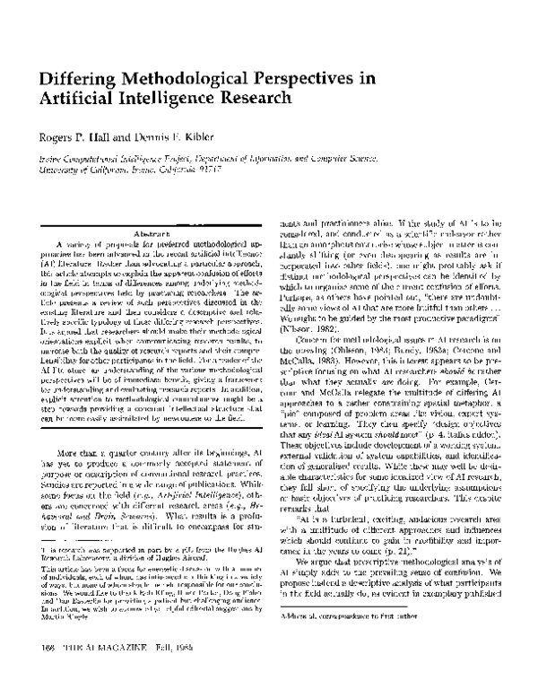  PDF Differing Methodological Perspectives In Artificial Intelligence Research Jack Smith 