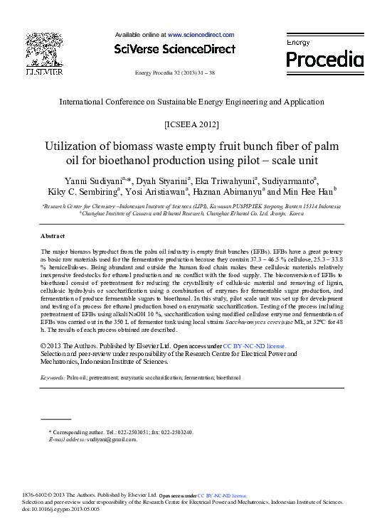 (PDF) Utilization of Biomass Waste Empty Fruit Bunch Fiber of Palm Oil ...