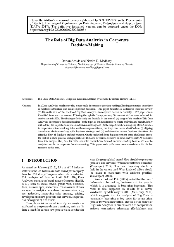 (PDF) The Role of Big Data Analytics in Corporate Decision-making