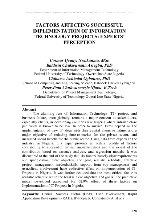 (PDF) Factors Affecting Successful Implementation of Information ...