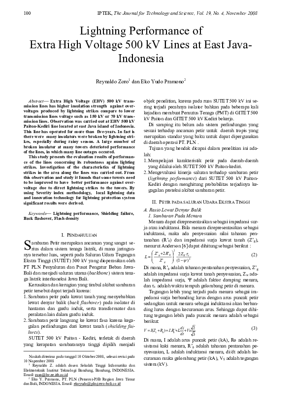 (PDF) Lightning Performance of Extra High Voltage 500 kV Lines at East ...