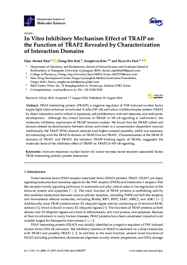 (PDF) In Vitro Inhibitory Mechanism Effect of TRAIP on the Function of ...