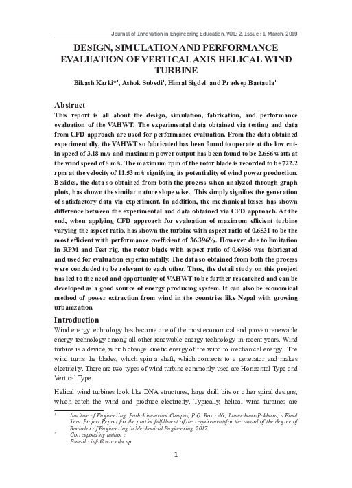 (PDF) Design, simulation and performance evaluation of vertical axis ...