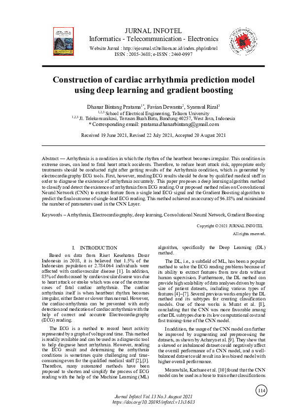 (PDF) Construction of cardiac arrhythmia prediction model using deep ...