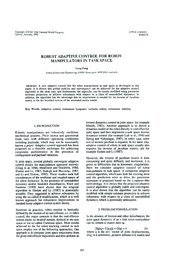 (PDF) Robust Adaptive Control for Robot Manipulators with Unmodelled ...