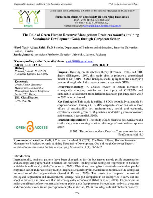 (PDF) The Role of Green Human Resource Management Practices towards ...