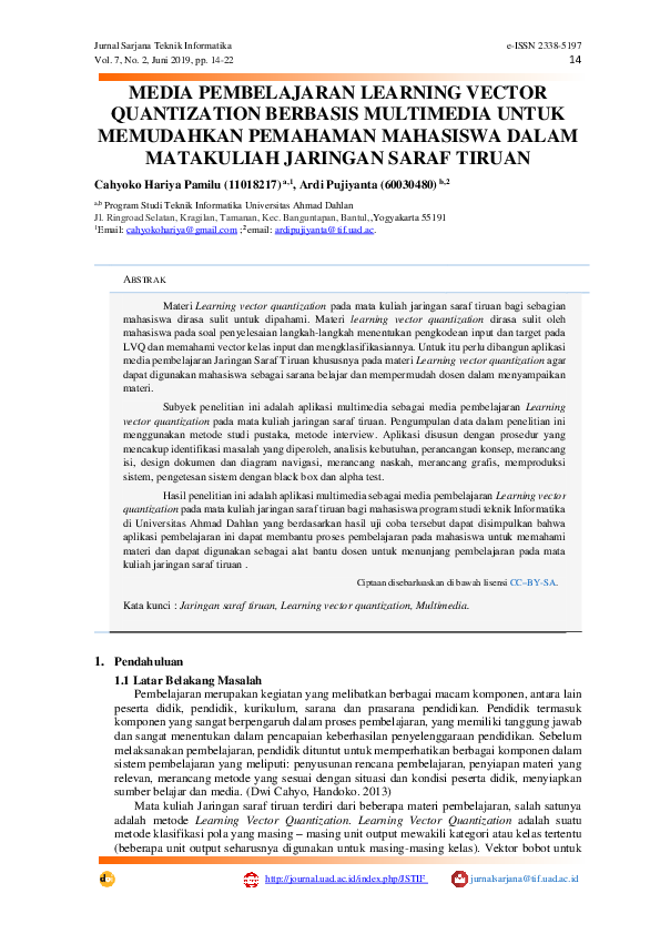 (PDF) Media Pembelajaran Learning Vector Quantization Berbasis ...